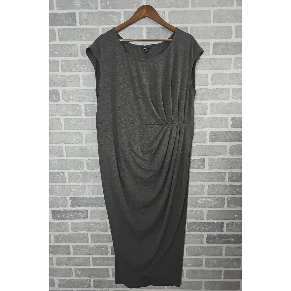 Torrid Dress Womens 2 Charcoal Gray Shirred Tulip Midi Knit Cap Sleeve Faux Wrap